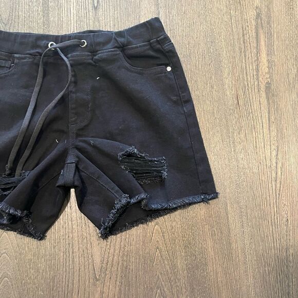 NWOT Guess Black Distressed Denim Shorts Drawstring Size M - Picture 2 of 10